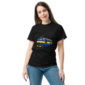 Unisex classic tee β Czechoslovak Class 350 βGorilaβ Electric Locomotive (Blue and Yellow) β Black