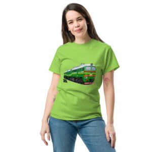 Unisex classic tee – 2M62-Inspired Twin-Section Diesel Locomotive – Soviet Green Era – Lime